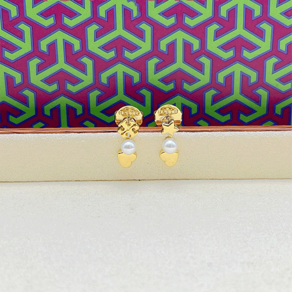 Tory Burch Gold Plated Asymmetric Pearl Heart Star Letter Earrings